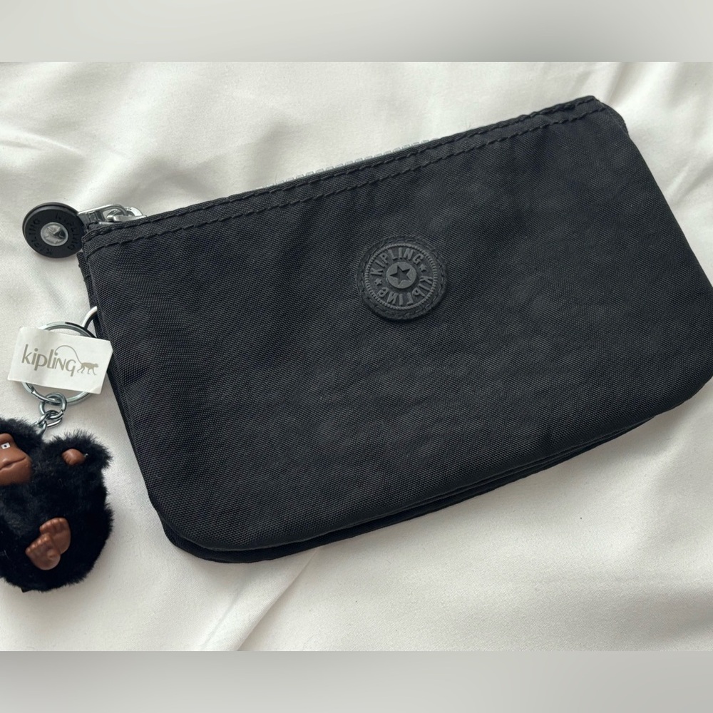 Kipling Black 5-Compartment Cosmetic Pouch w/Gorilla Keychain. EUC. - Picture 2 of 8